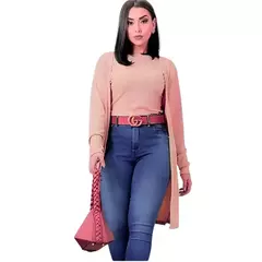 Kit Blusa Camurça E Cardigan Feminino Manga Longa Aveludado Kimono