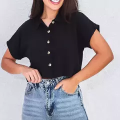 Blusa Feminina Cropped Camisa Social Botões Em Viscolinho Verão - comprar online