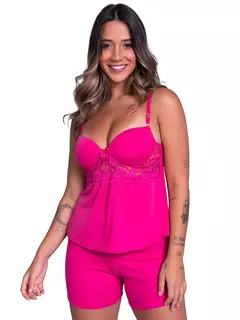 Kit 3 Baby Doll Malha Feminino Com Bojo Liso Liganete em Renda M-GG - loja online