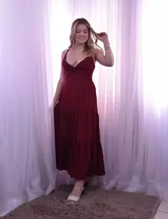 Vestido longo feminino com bojo forrado tecido duna - loja online