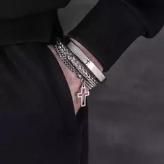 Imagem do Pulseira de aço inoxidável, jóia esculpida de luxo, puro charme, conjunto de três peças