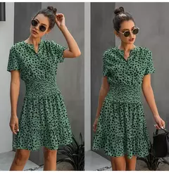 Vestido feminino de oncinha com babado, casual