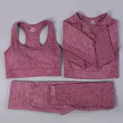Imagem do Conjunto sem costura feminino para ioga, roupa esportiva com manga longa