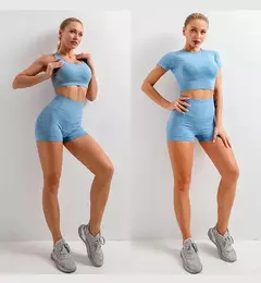 Conjunto sem costura feminino para ioga, roupa esportiva com manga longa