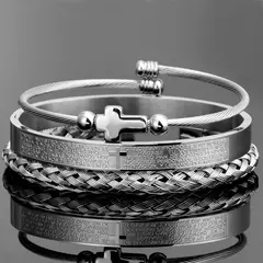 Pulseira de aço inoxidável, jóia esculpida de luxo, puro charme, conjunto de três peças na internet