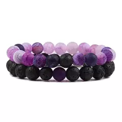 Conjunto de pulseira de pedra de lava natural preto e branco para casais, olho de tigre frisado - Smartshopstores Boutique