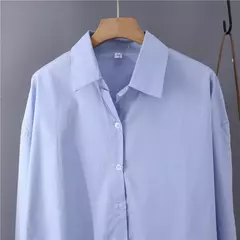 Imagem do Camisa feminina de botões de manga comprida, blusas 100% algodão