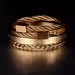 Imagem do Luxo 3 pçs/set pulseira de aço inoxidável hip hop homens jóias número romano