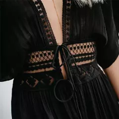 Saiada de praia sólido preto branco rendas beachwear - Smartshopstores Boutique