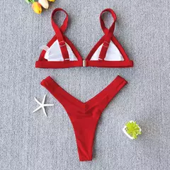 Conjunto de biquíni feminino push-up sólido, maiô patchwork, maiô brasileiro - comprar online