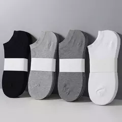 5 pares/lote baixo corte meias masculinas cor sólido preto branco cinza traçã - comprar online