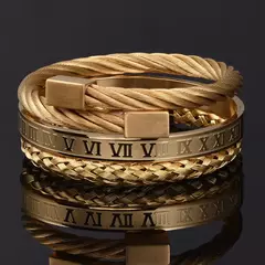 Imagem do Luxo 3 pçs/set pulseira de aço inoxidável hip hop homens jóias número romano