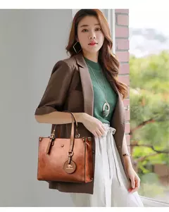 Bolsa de couro vintage para mulheres 3 camadas, bolsa casual para senhoras, bols na internet