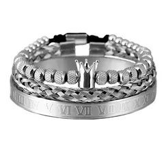 Luxo 3 pçs/set pulseira de aço inoxidável hip hop homens jóias número romano