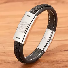 Acessório de luxo aço inoxidável masculino couro