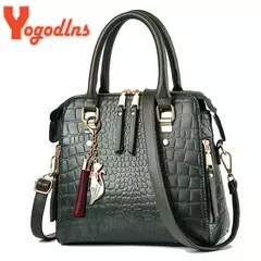 Bolsa padrão crocodilo, couro PU, bolsa de ombro