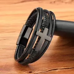 Xqni-pulseira masculina de aço inoxidável, pulseira de couro, multicolor, com na internet
