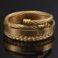 Luxo 3 pçs/set pulseira de aço inoxidável hip hop homens jóias número romano na internet