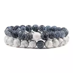 Conjunto de pulseira de pedra de lava natural preto e branco para casais, olho de tigre frisado - Smartshopstores Boutique