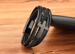 Xqni-pulseira masculina de aço inoxidável, pulseira de couro, multicolor, com - loja online