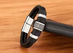 Xqni tecido corda de couro wrap estilo especial clássico de aço inoxidável pulseira de couro dos homens double-layer design diy personalização - Smartshopstores Boutique