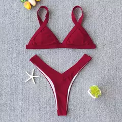 Imagem do Conjunto de biquíni feminino push-up sólido, maiô patchwork, maiô brasileiro
