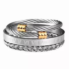 Luxo 3 pçs/set pulseira de aço inoxidável hip hop homens jóias número romano - comprar online