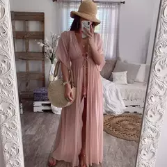 Saida de praia, cobertura longo cardigan renda