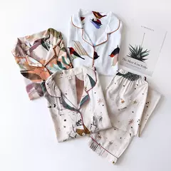 Primavera/verão novo 100% viscose pijama de calça e blusa manga comprida na internet
