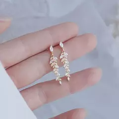JUWANG-Luxo Banhado 14K Folhas de Ouro Real Brinco, Delicado Micro Incrustado Zi - comprar online
