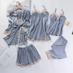 Renda Patchwork Pijamas Camisola, Kimono Roupão Vestido, Cetim Lady Nighty e Ro na internet