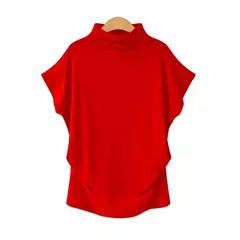 Imagem do Camisa de gola alta de algodão manga curta, casual, Plus Size