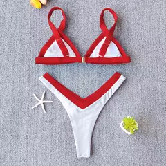 Conjunto de biquíni feminino push-up sólido, maiô patchwork, maiô brasileiro - Smartshopstores Boutique