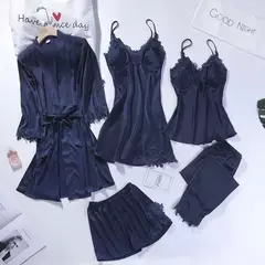 Pijamas Camisola, Kimono Roupão Vestido, Cetim Lady Nighty Renda Patchwork