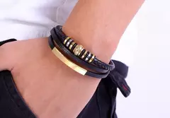 XQNI-Pulseira de couro multicamadas para homens, metal de aço inoxidável, aces