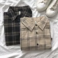 Camisa xadrez oversize para as mulheres, blusa de manga longa, moda coreana - loja online