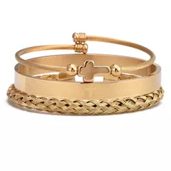 Imagem do Pulseira de aço inoxidável, jóia esculpida de luxo, puro charme, conjunto de três peças