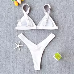 Imagem do Conjunto de biquíni feminino push-up sólido, maiô patchwork, maiô brasileiro