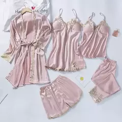 Pijamas Camisola, Kimono Roupão Vestido, Cetim Lady Nighty Renda Patchwork - comprar online