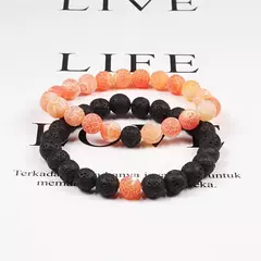 Conjunto de pulseira de pedra de lava natural preto e branco para casais, olho de tigre frisado na internet
