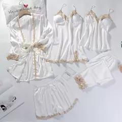 Pijamas Camisola, Kimono Roupão Vestido, Cetim Lady Nighty Renda Patchwork - comprar online