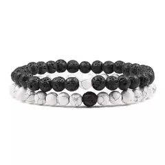 Conjunto de pulseira de pedra de lava natural preto e branco para casais, olho de tigre frisado - comprar online