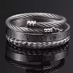 Luxo 3 pçs/set pulseira de aço inoxidável hip hop homens jóias número romano