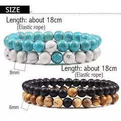 Conjunto de pulseira de pedra de lava natural preto e branco para casais, olho de tigre frisado - loja online