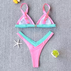 Imagem do Conjunto de biquíni feminino push-up sólido, maiô patchwork, maiô brasileiro