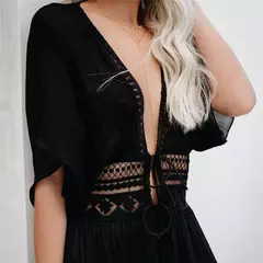 Saiada de praia sólido preto branco rendas beachwear na internet