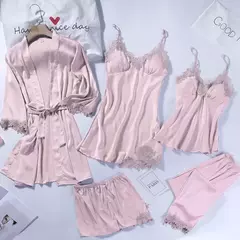 Pijamas Camisola, Kimono Roupão Vestido, Cetim Lady Nighty Renda Patchwork - Smartshopstores Boutique