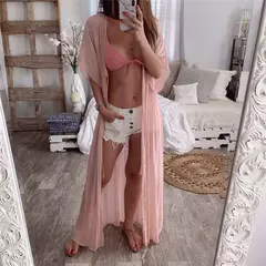 Saida de praia, cobertura longo cardigan renda - loja online
