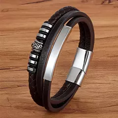 XQNI-Pulseira de couro multicamadas para homens, metal de aço inoxidável, aces - comprar online