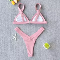 Conjunto de biquíni feminino push-up sólido, maiô patchwork, maiô brasileiro - loja online